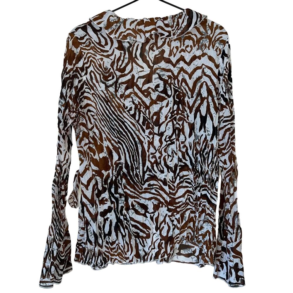 Elementz Woman Sz 1X Long Sleeve Button Down Blouse Animal Print